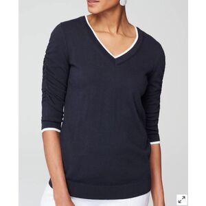J. Jill NWT Contrasting-Tipped V-Neck Pullover Sweater 3/4 Sleeves XSP